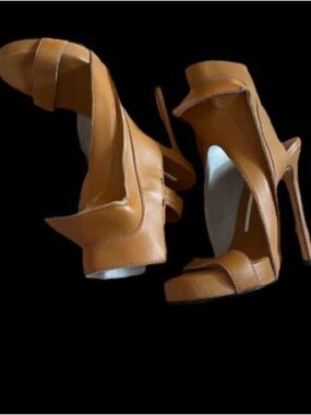 Camilla Mustard Leather Sculptural High-Heel Sandal